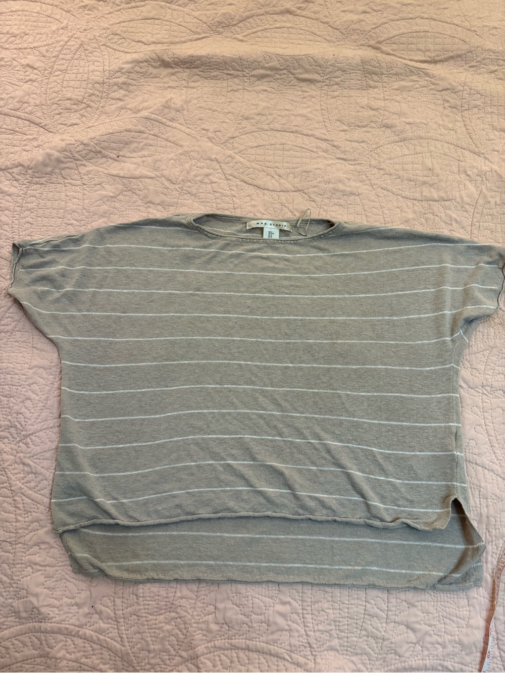 Max Studio Taupe & White Striped Knit Tee